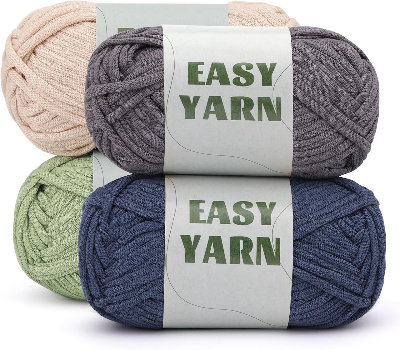 4-Pack Beginner Crochet Yarn – 50g / 87yd Each, Cotton-Nylon Blend, Easy-to-See Stitches, Dark Blue, Light Green, Dark Gray & Beige for Crochet Kits & DIY Crafts